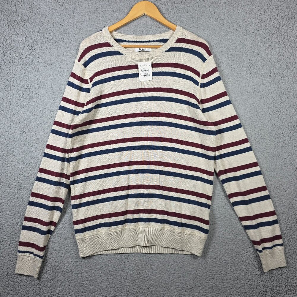 The Rail Sweater Mens Large Striped Cable‎ Knit Ribbed Hem Crewneck Sweatshirt